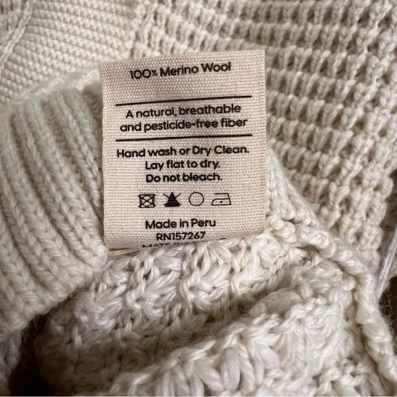 Mate the Label Relaxed Merino Wool Waffle Cardigan Sweater Bone Medium NWT - Picture 5 of 6